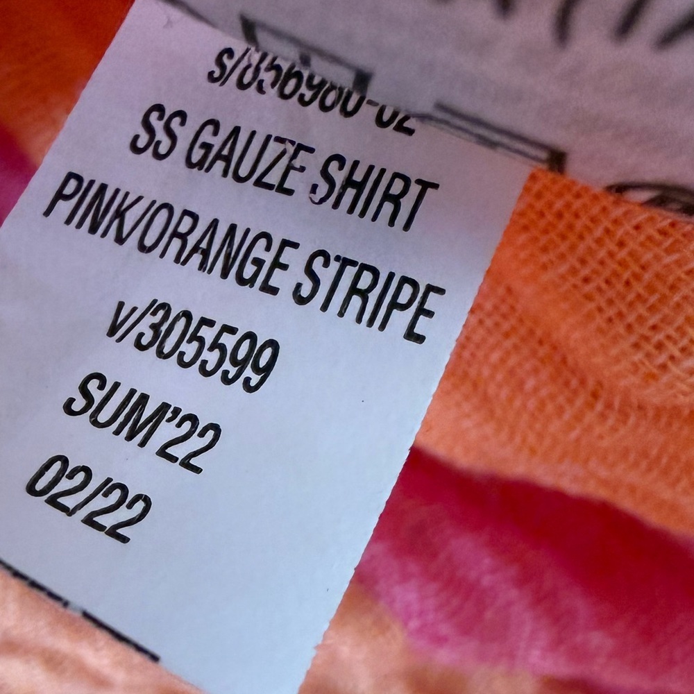 GAP Short Sleeve Button Gauze Cotton Shirt Striped Pink Orange Size Large Tall - Picture 8 of 9